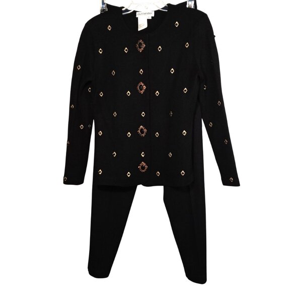 Vintage Outlander Embroidered Black Cardigan and Pants Set- M